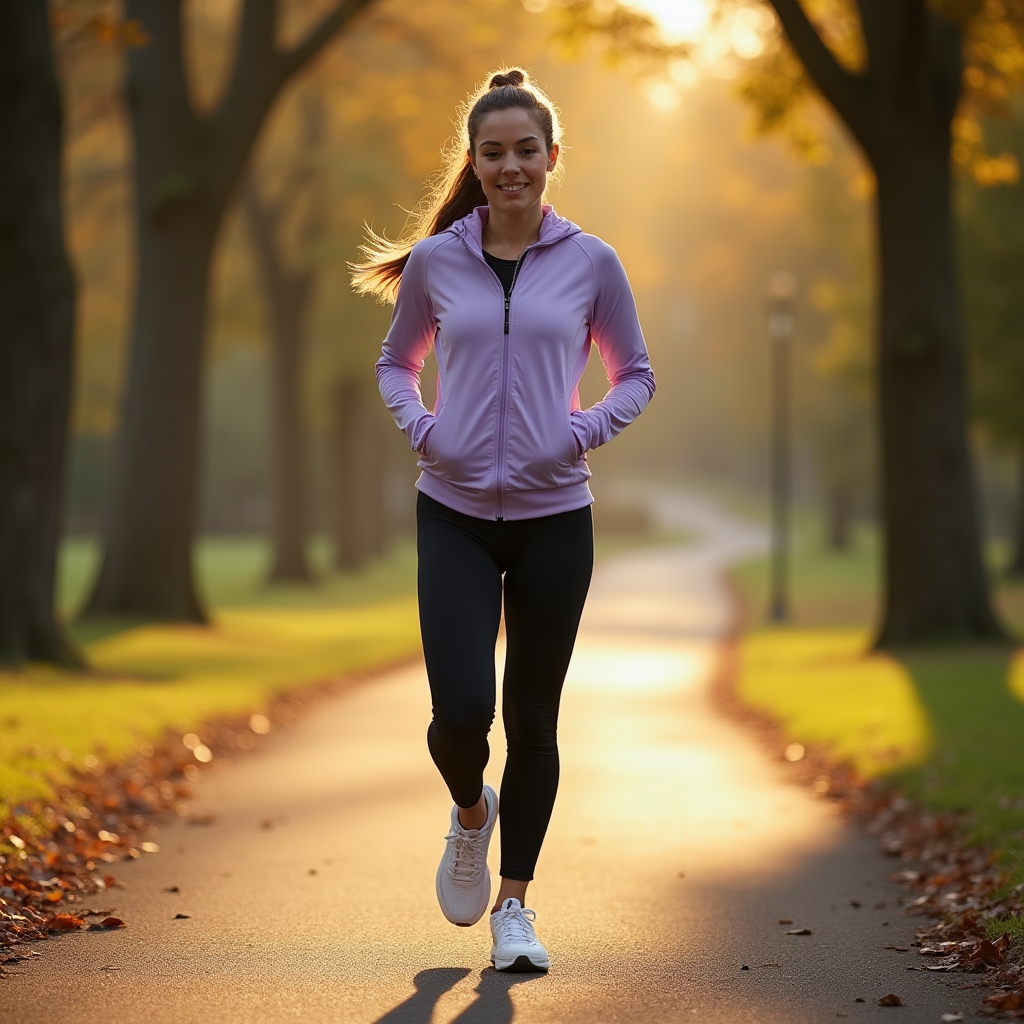 Person taking first steps on a running path in the early morning, soft light